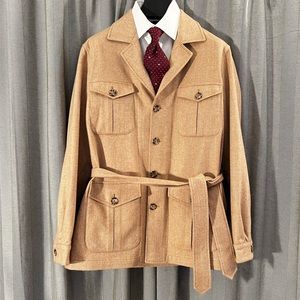 Suitsupply Sahara Mid Brown Pure Wool Belted Safari Jacket - Size 40R